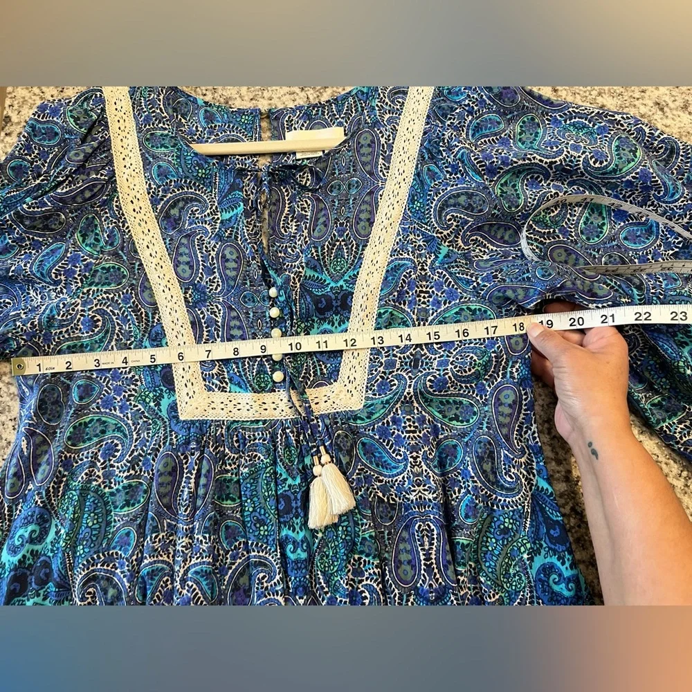 Anthropologie Blue Paisley Boho Romper Dress Size Small NEW